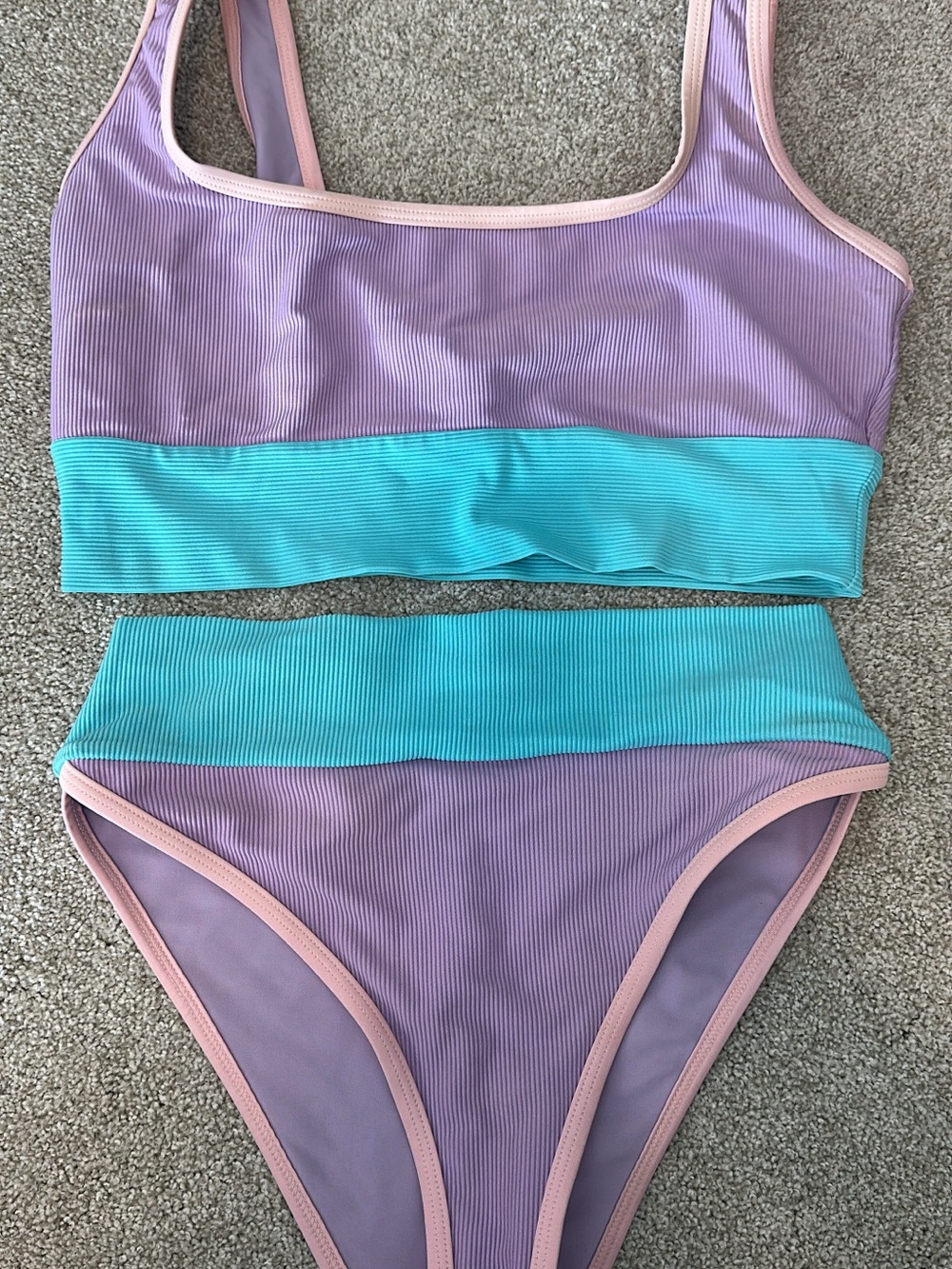 LainSnow Lavender Bikini with Teal Band and Pink Trim